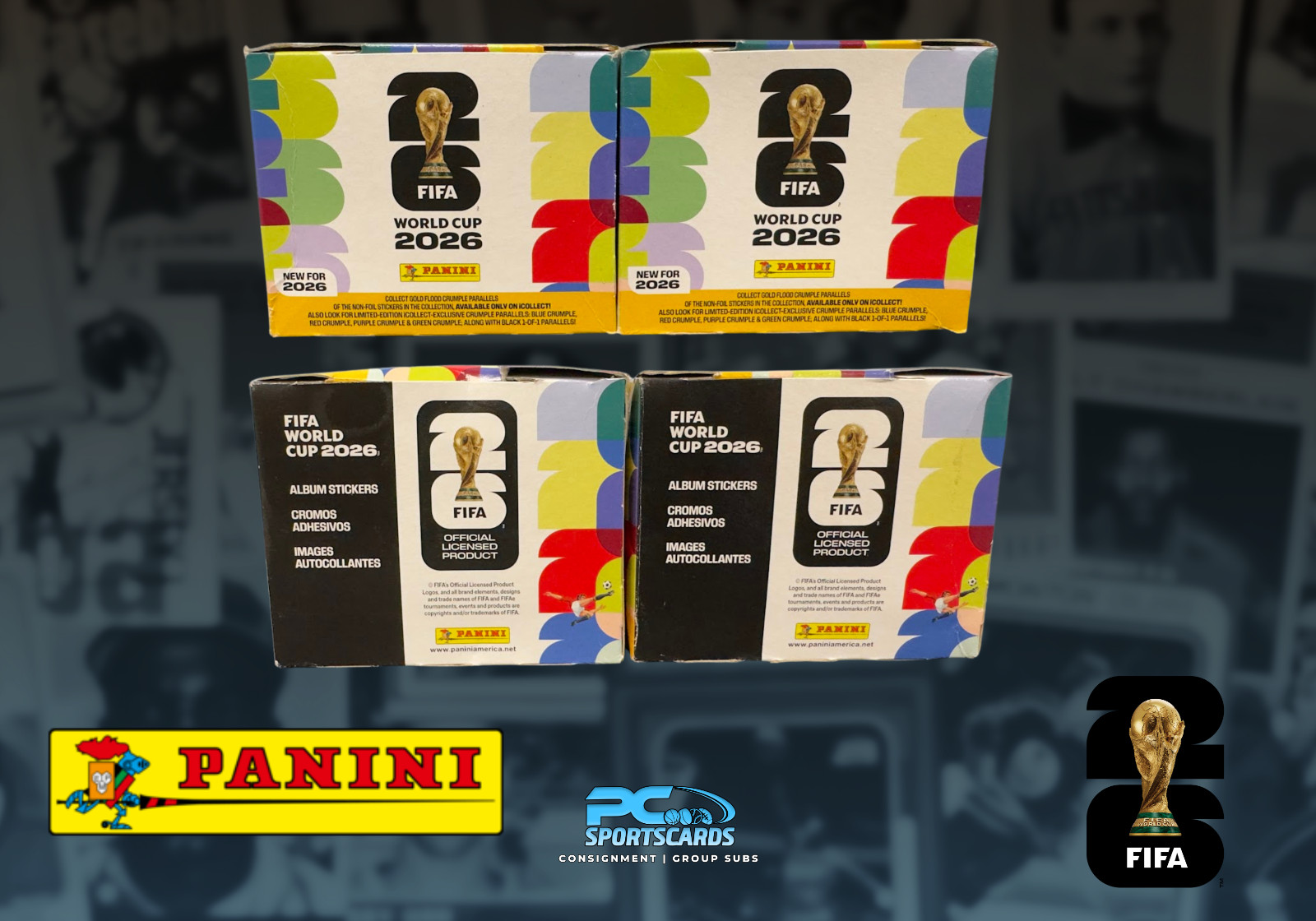 Lot x2 2026 Panini FIFA World Cup Sticker Box Online Exclusive Gold Crumple KF3