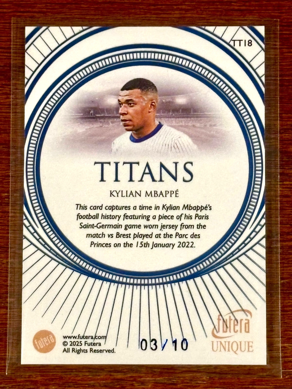 Kylian Mbappe 2025 Futera Unique Titans Game-Worn Patch Memorabila /10 France