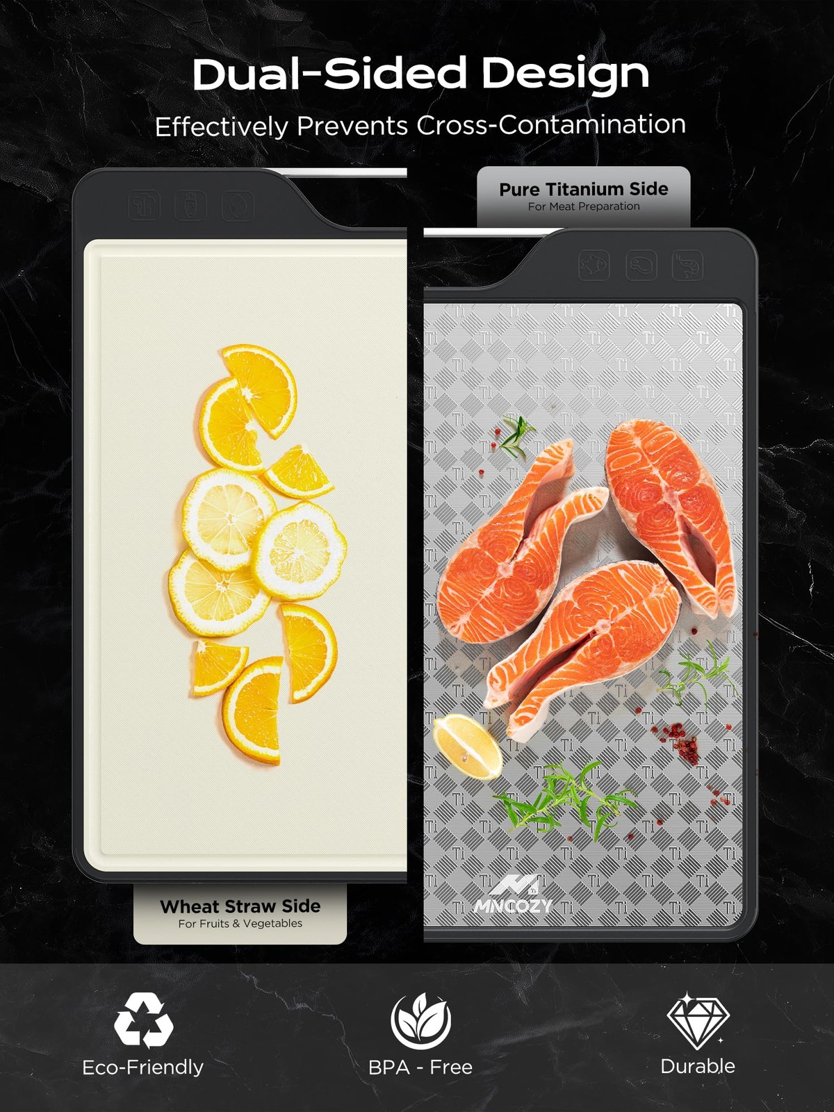 Katori Titanium Cutting Board for Kitchen, Double-Sided 16″L x 11″W, Silver