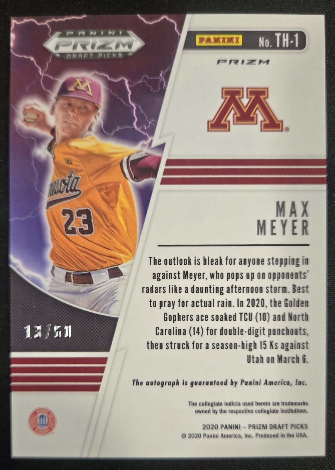 2020 Panini Prizm Draft Picks Thunderstruck Max Meyer Blue Auto /60