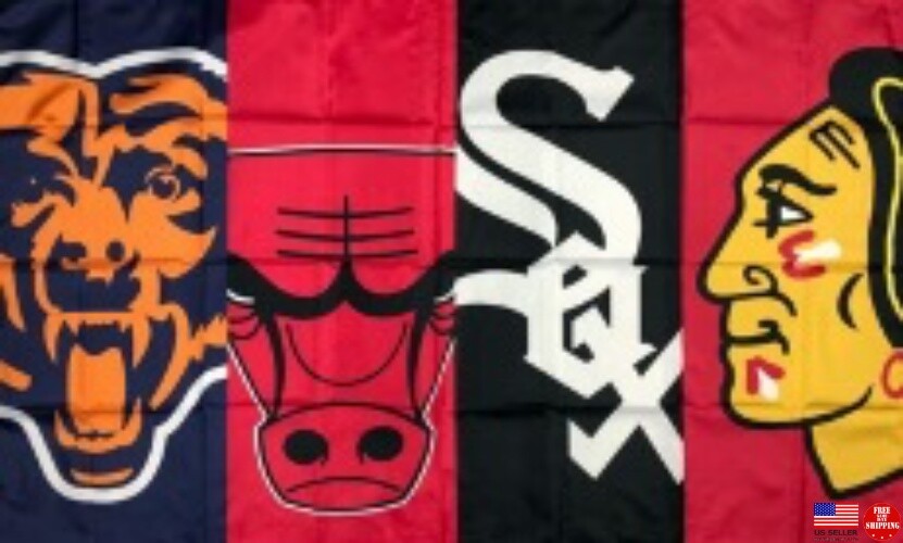Chicago Bears White Sox Blackhawks Bulls Flag 3×5 ft Sports Banner Man Cave New.