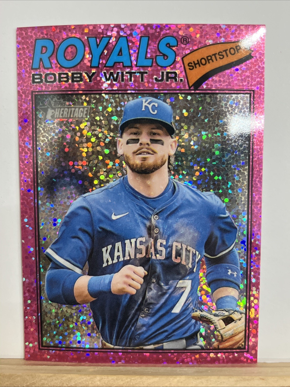2026 Topps Heritage – Bobby Witt Jr. #160 Chrome Pink Sparkle Refractor