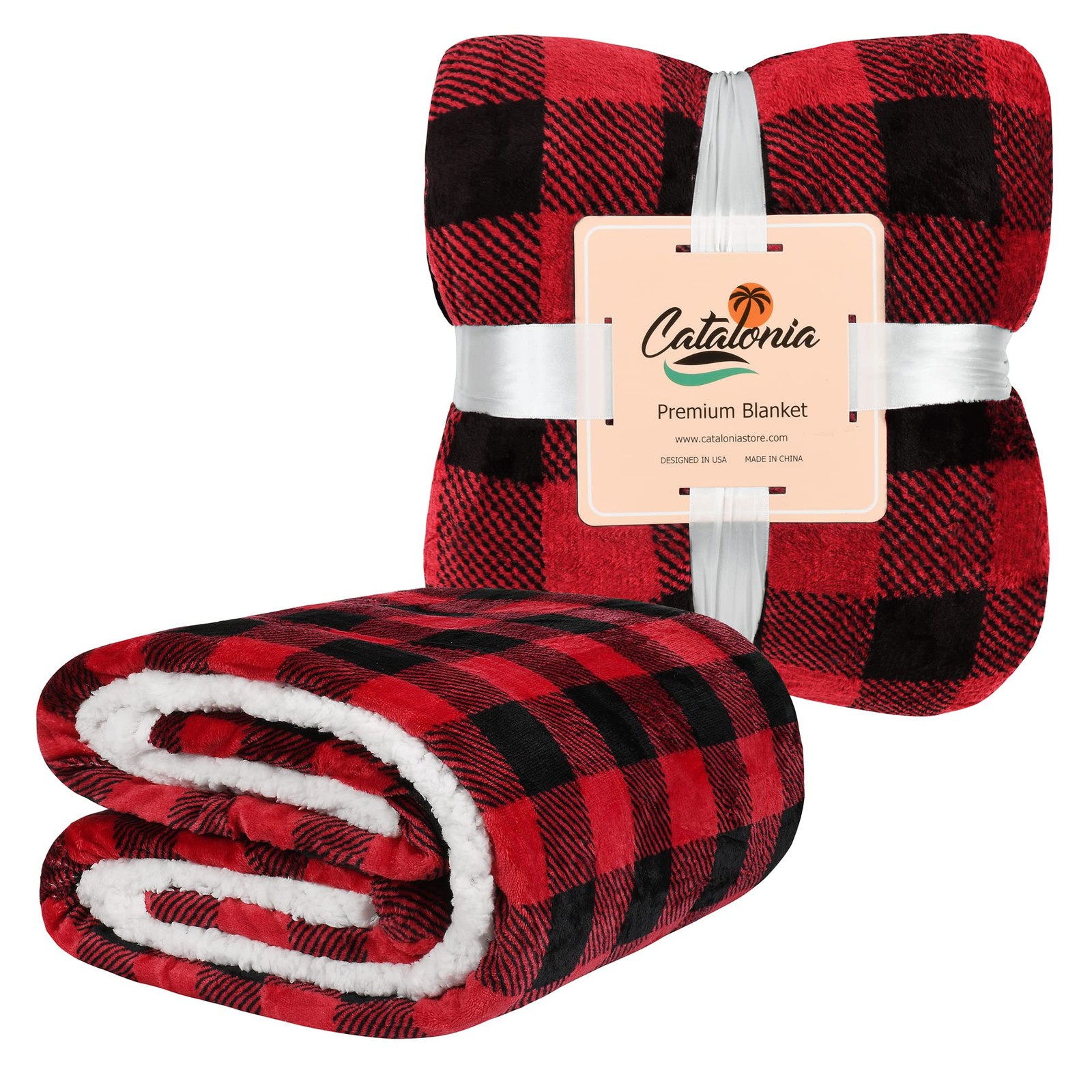 Catalonia Red Black Checkered Holiday Blanket, Buffalo Plaid 50″x60″,