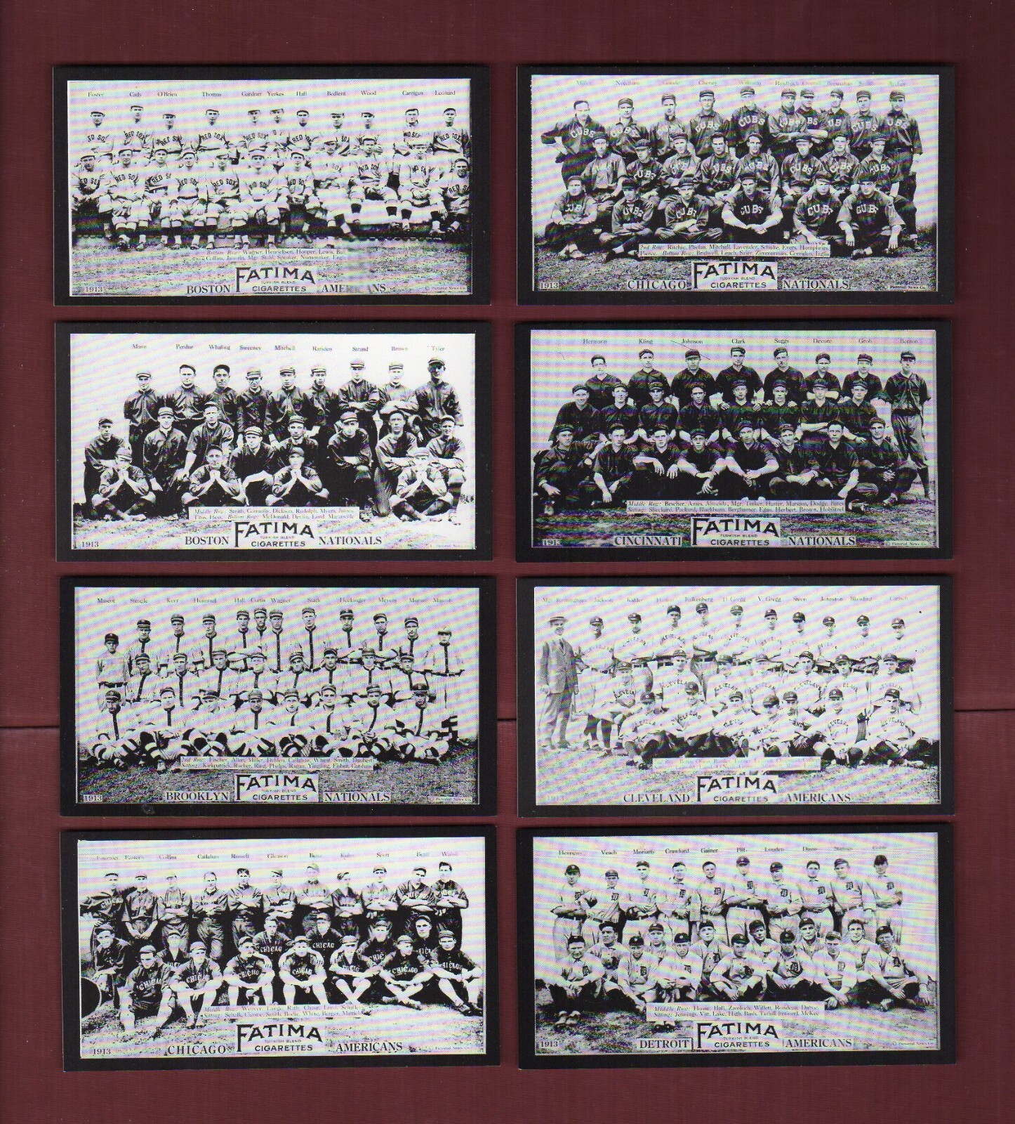 1913 Fatima Tobacco T200 Complete 16 team cards SET ~ 1988 REPRINT