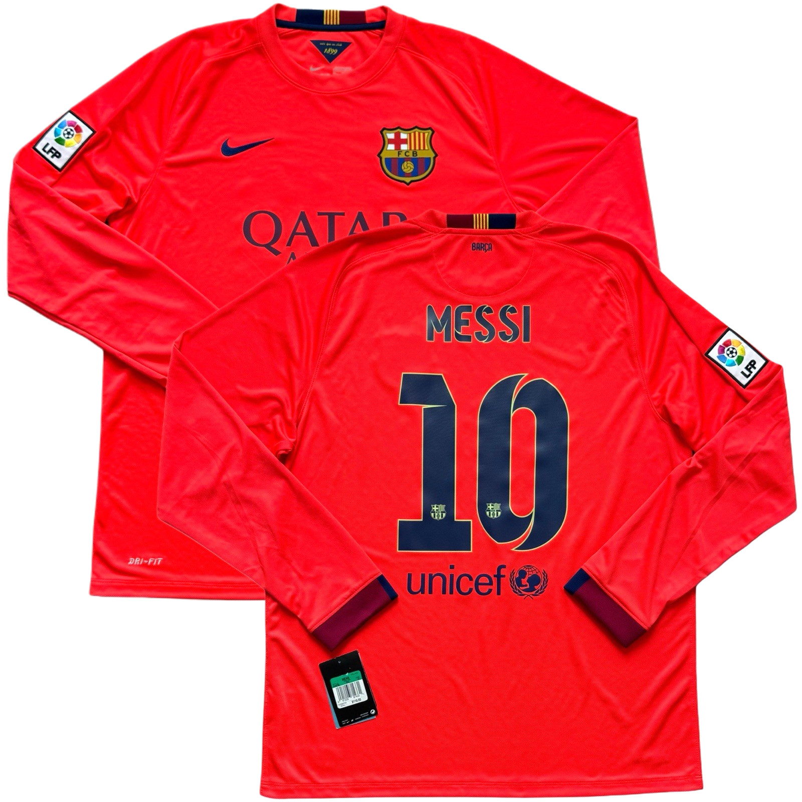 2014/15 Barcelona Away Jersey #10 Messi XL Nike Long Sleeve Treble Season kit