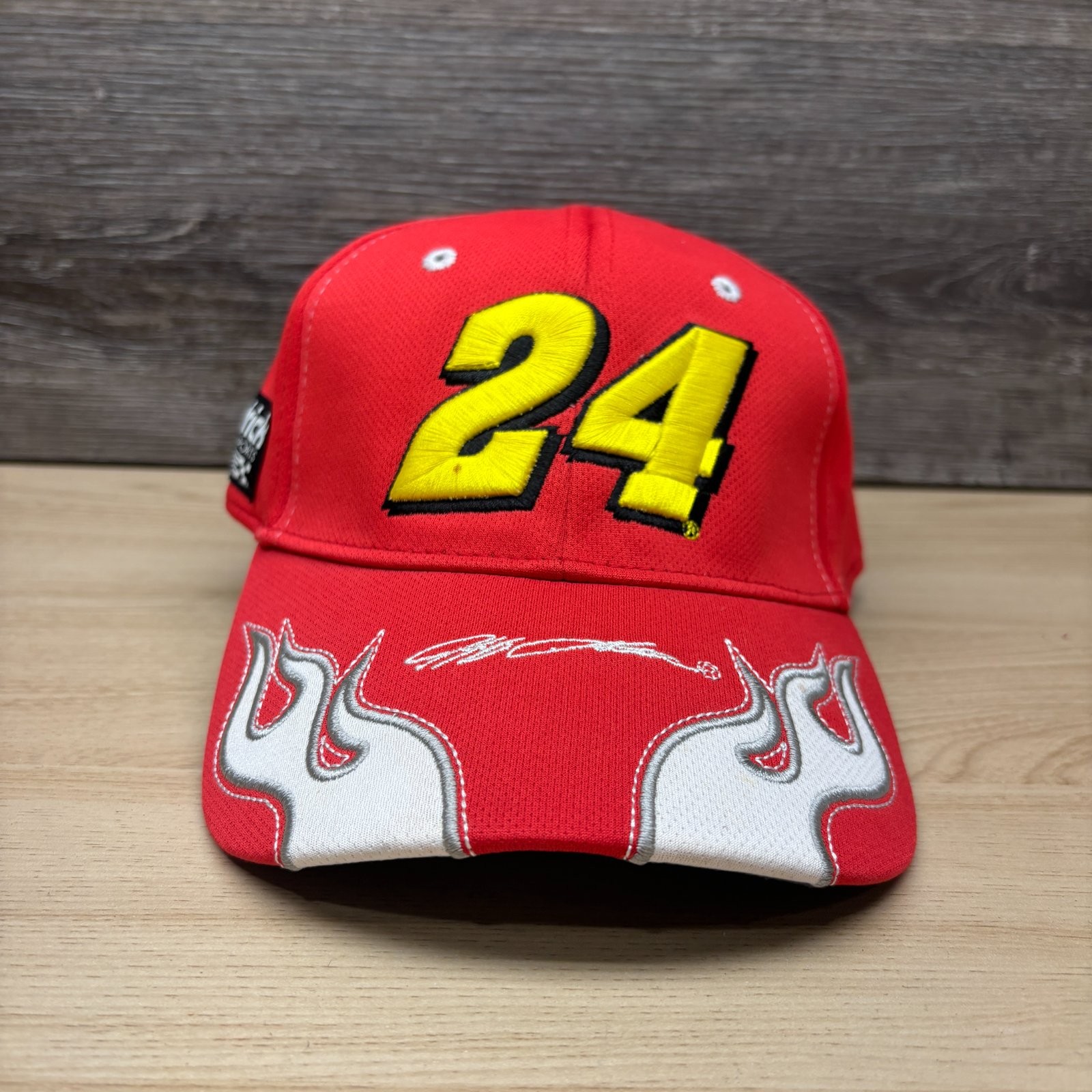 Jeff Gordon 24 Hat Cap Flex Fit Red Hendrick Motorsports Flames NASCAR Signature