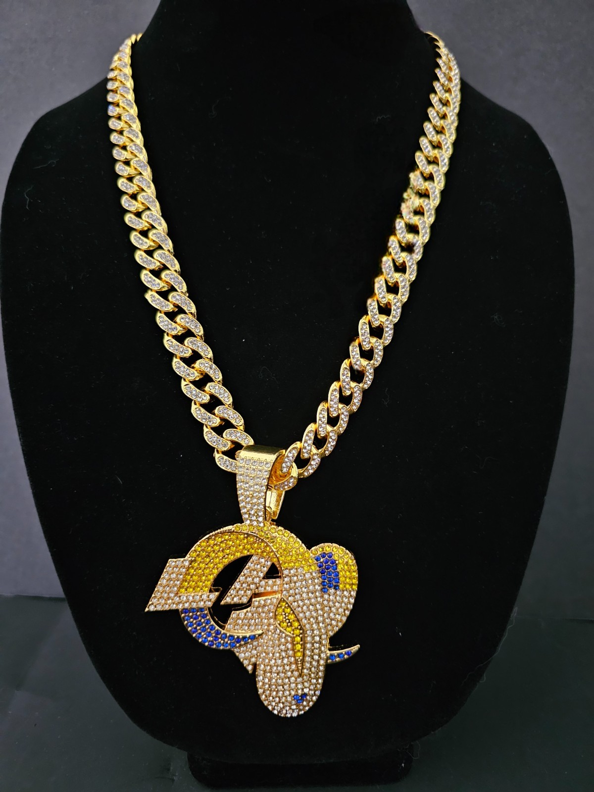 Los Angeles Rams Cuban Link Chain Luxury Iced Out Crystal 24″ Necklace 4