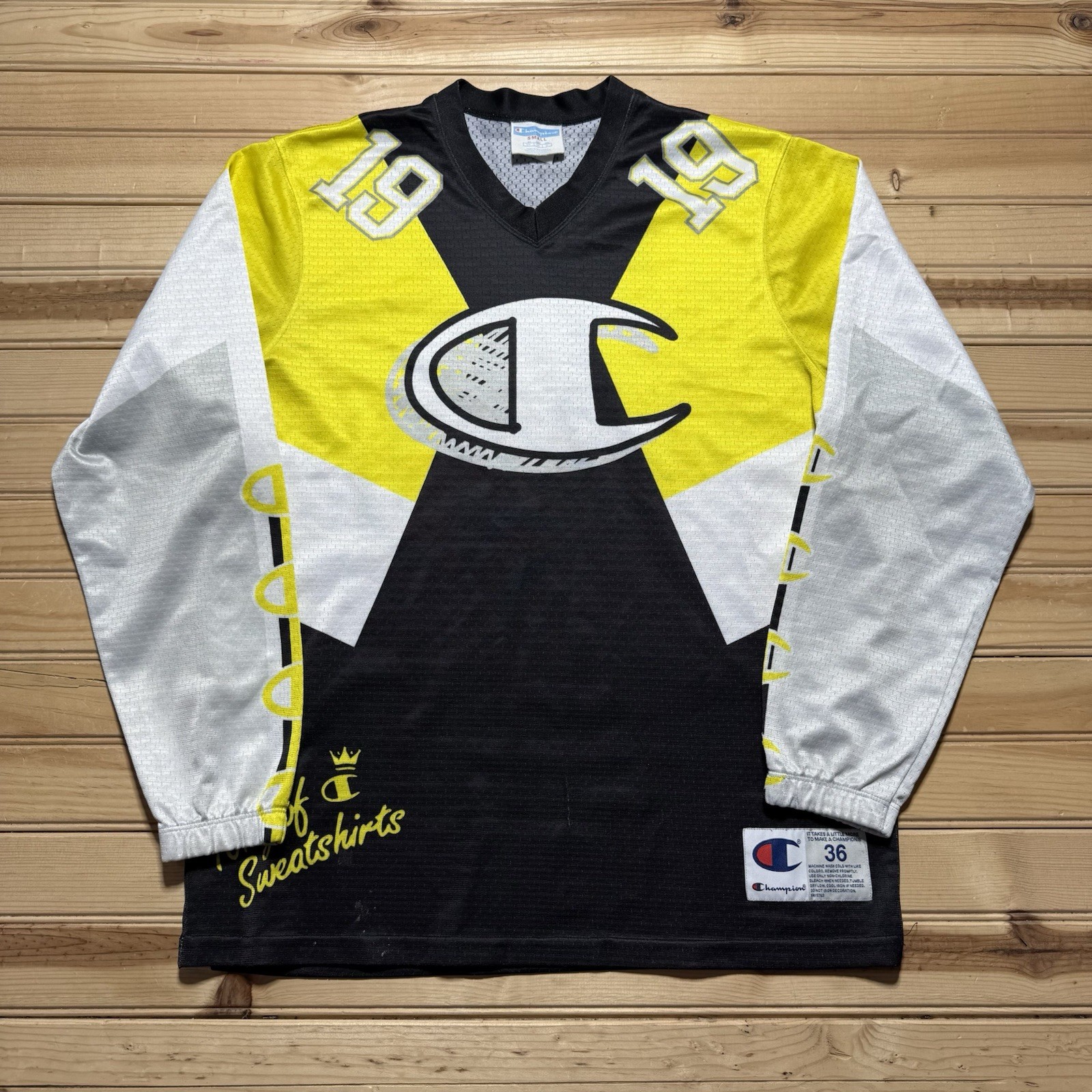 Y2K Champion Mens Pullover Football Hockey Jersey Size 36 Small Yellow Black