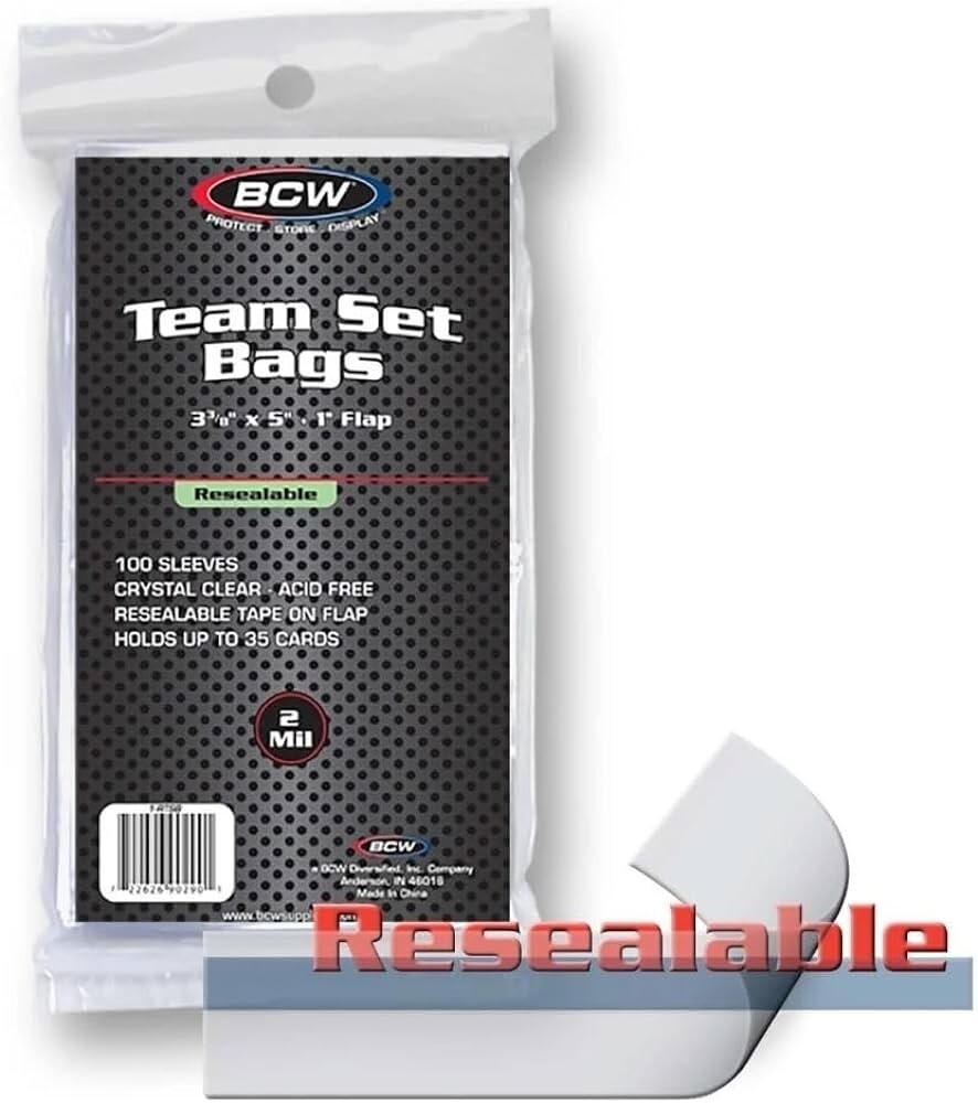 NEW BCW 1RTSB Resealable Team Set Bags – 100 Bags – 3 3/8″ x 5″ + 1″ Flap