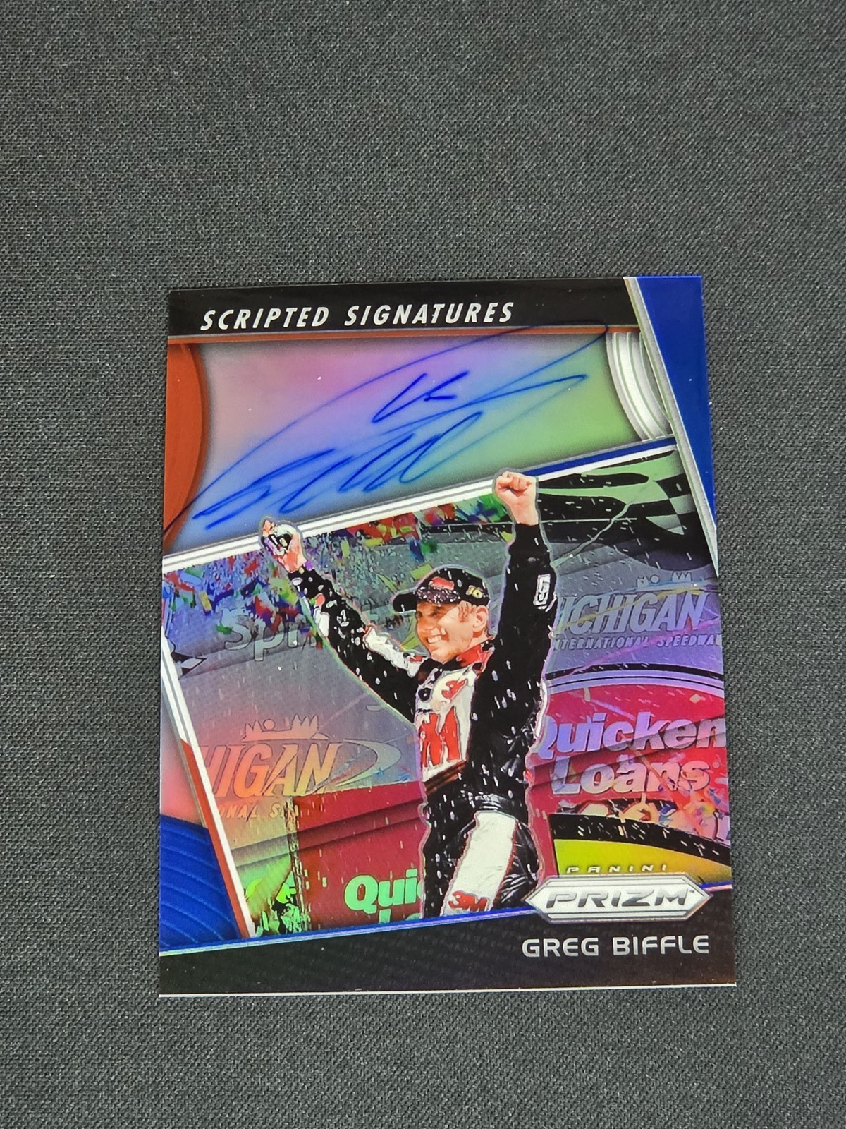 Greg Biffle AUTO 2018 Panini Prizm Scripted Red White and Blue Prizm #/99 071239