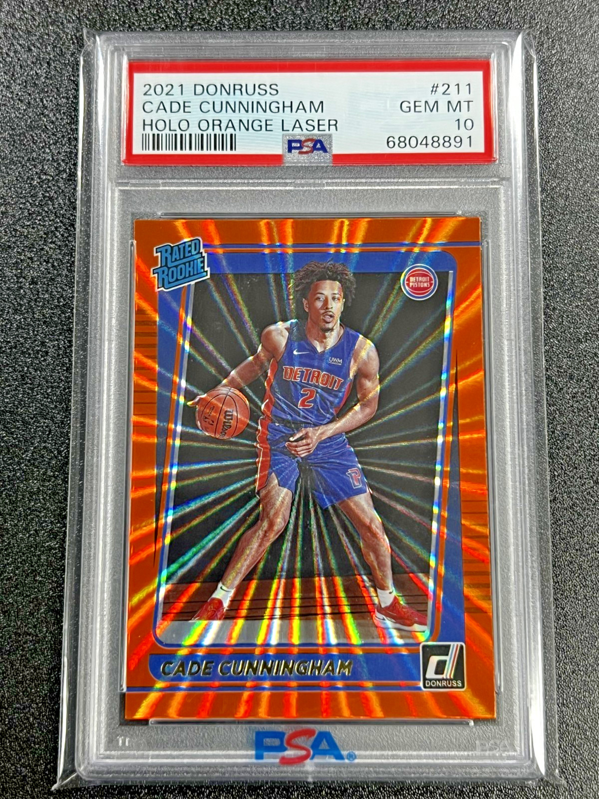 Cade Cunningham 2021-22 Donruss Rated Rookie Holo Orange Laser #211 PSA 10 RC SP