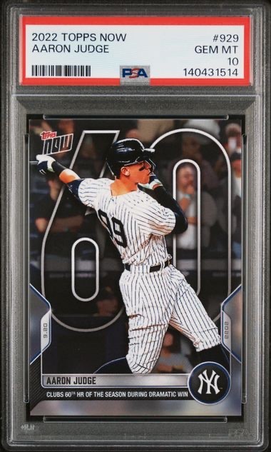 AARON JUDGE  PSA 10  2022 TOPPS NOW  60th HR OF SEASON  YANKEES CARD #929