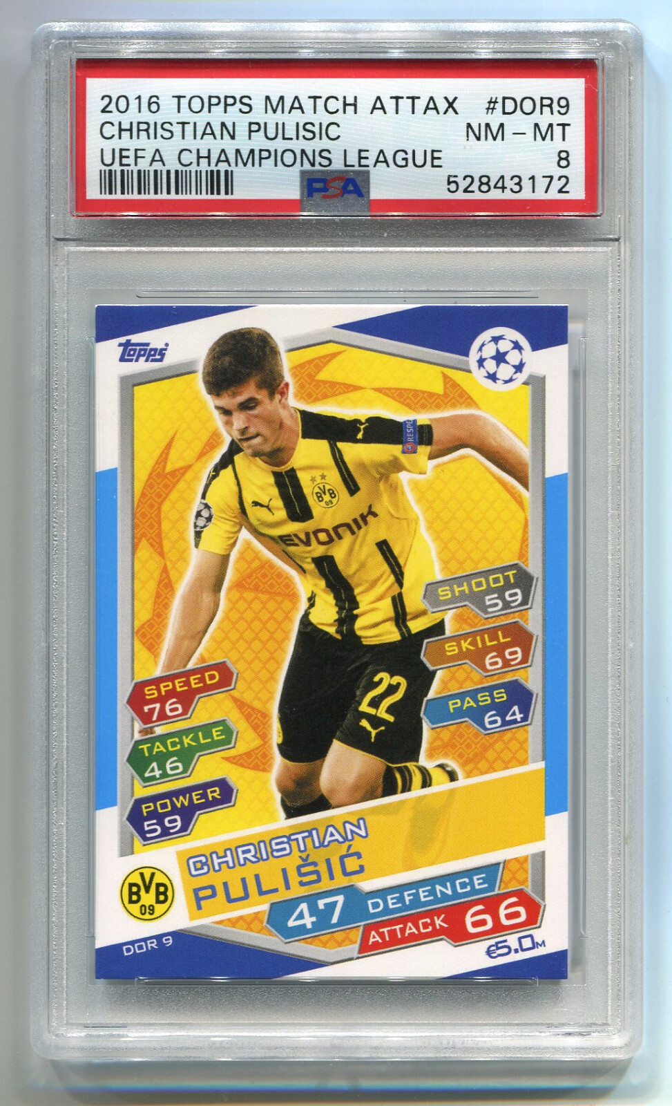 2016 Topps Match Attax UEFA DOR9 Christian Pulisic USA PSA 8 RC Rookie World Cup