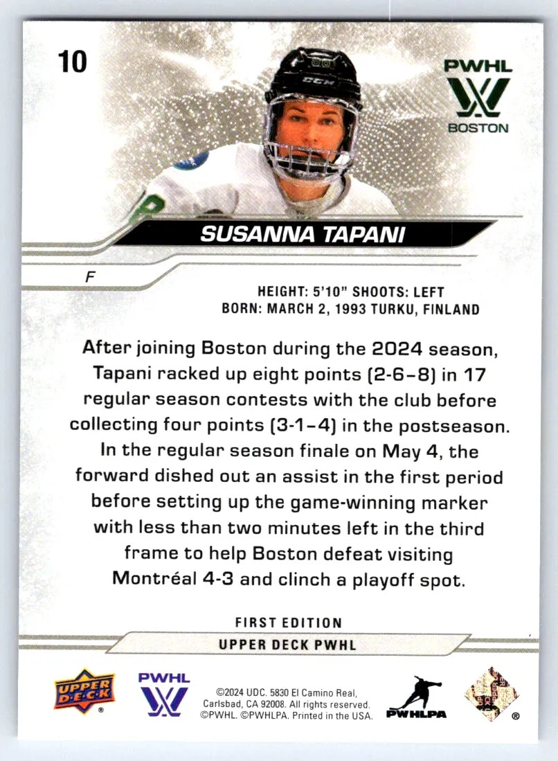 2024 Upper Deck PWHL First Edition Susanna Tapani #10