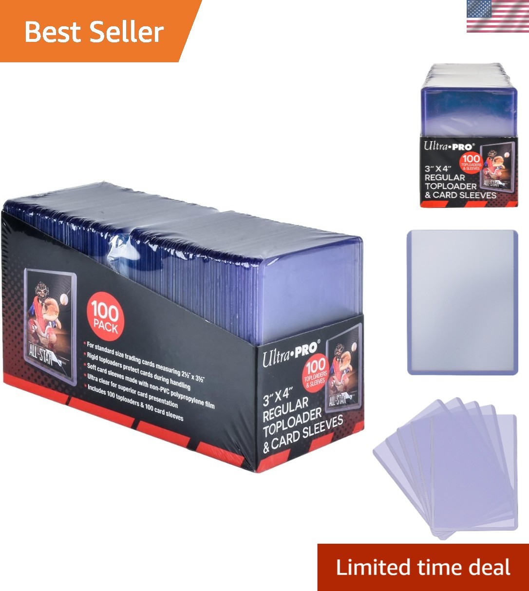 Bundle: 100 Clear Toploaders and Card Sleeves for Standard Size Cards