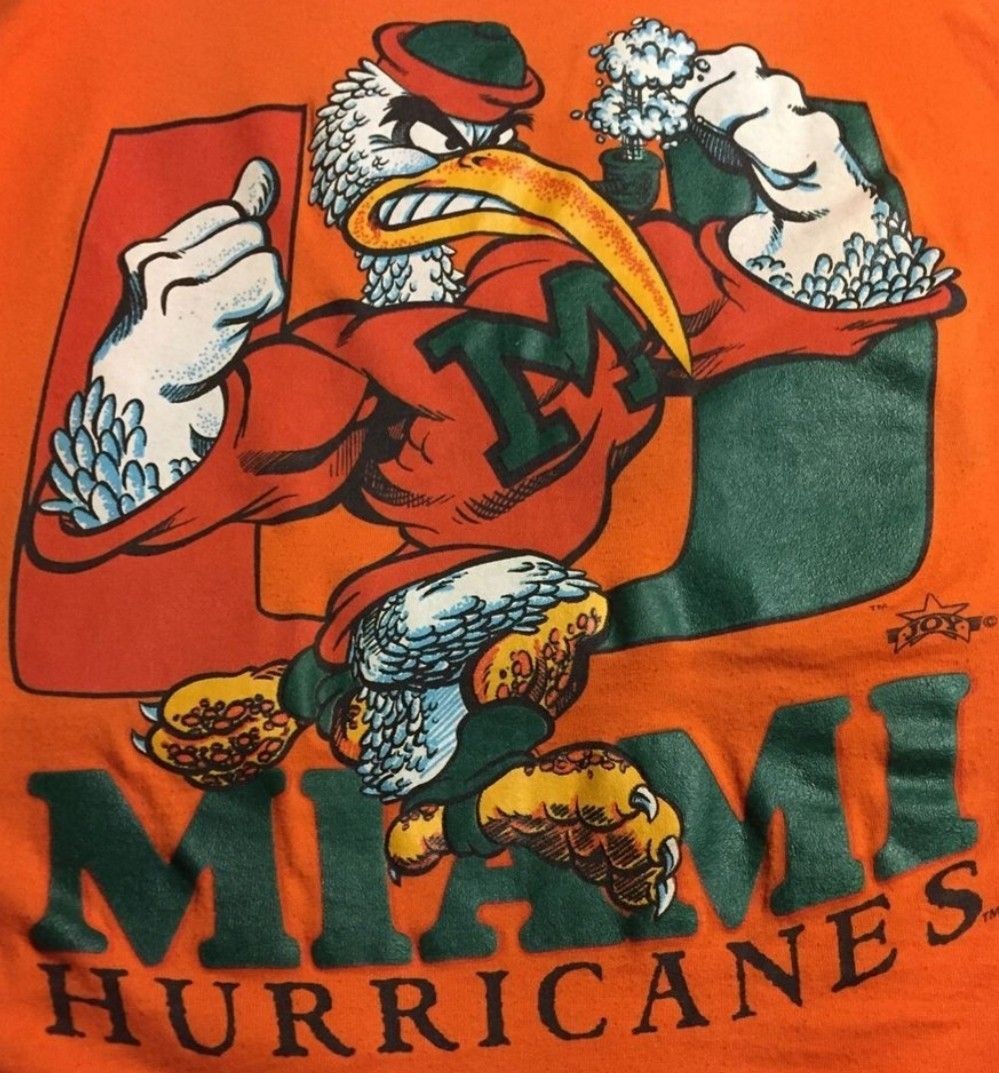 Miami Hurricanes 90s Rare Design Orange T shirt University Of Miami HN5202