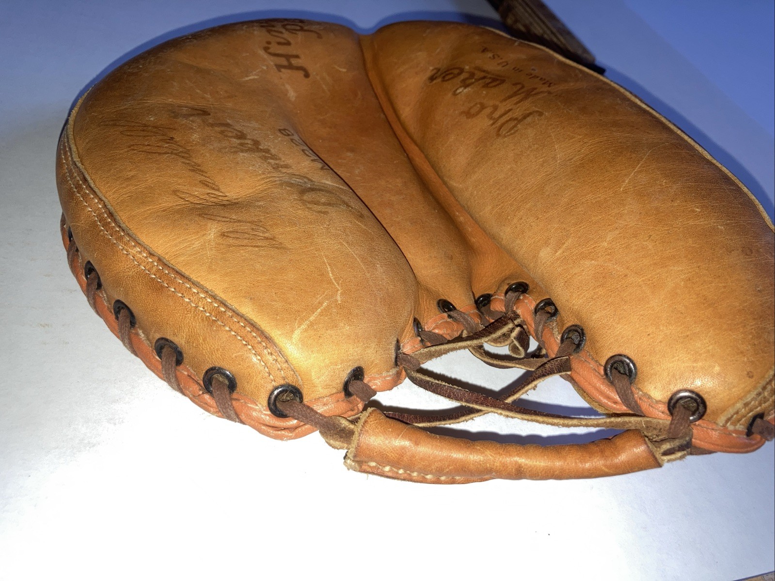 Vintage Denkert Baseball Catcher Glove Mitt M228 Pro Maker Hinge Pad