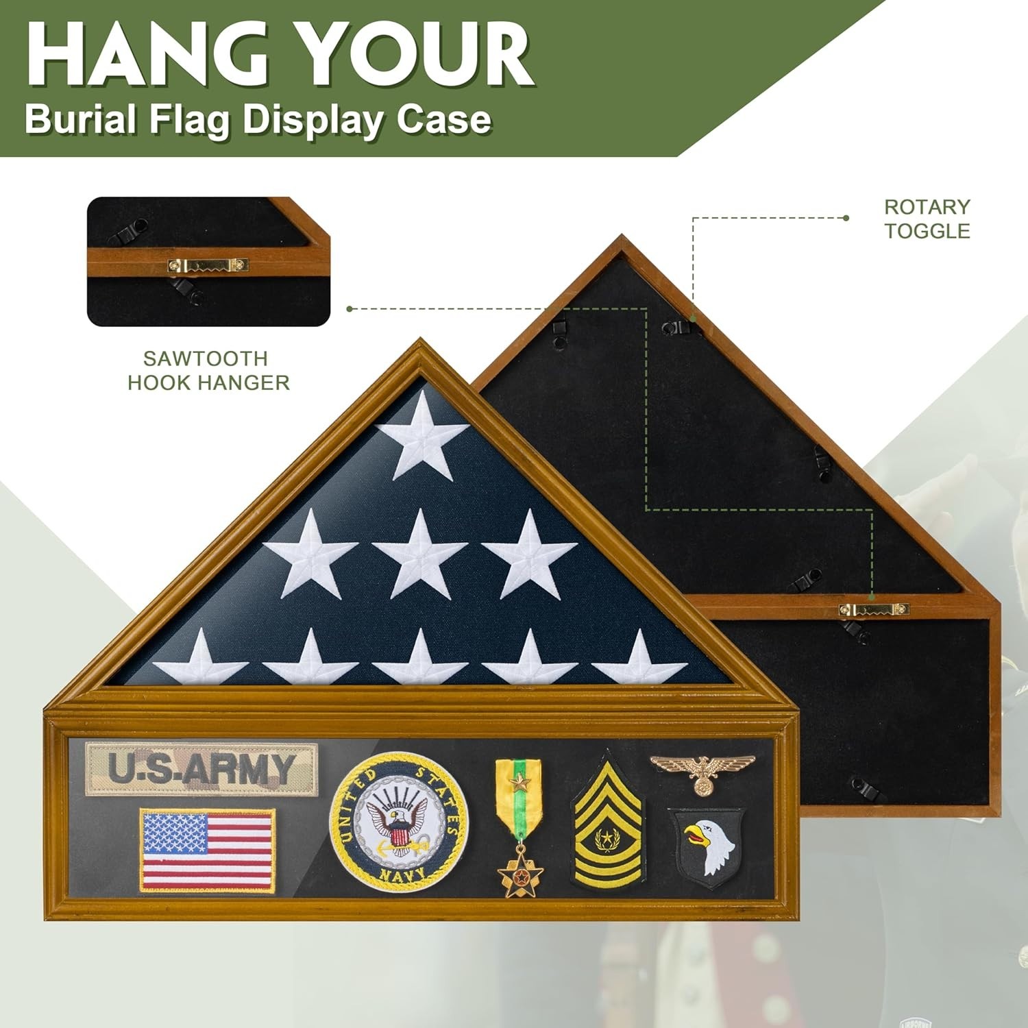 Flag Display Case for 3×5 US Flag Wall Mount Memorial Memorial Veterans