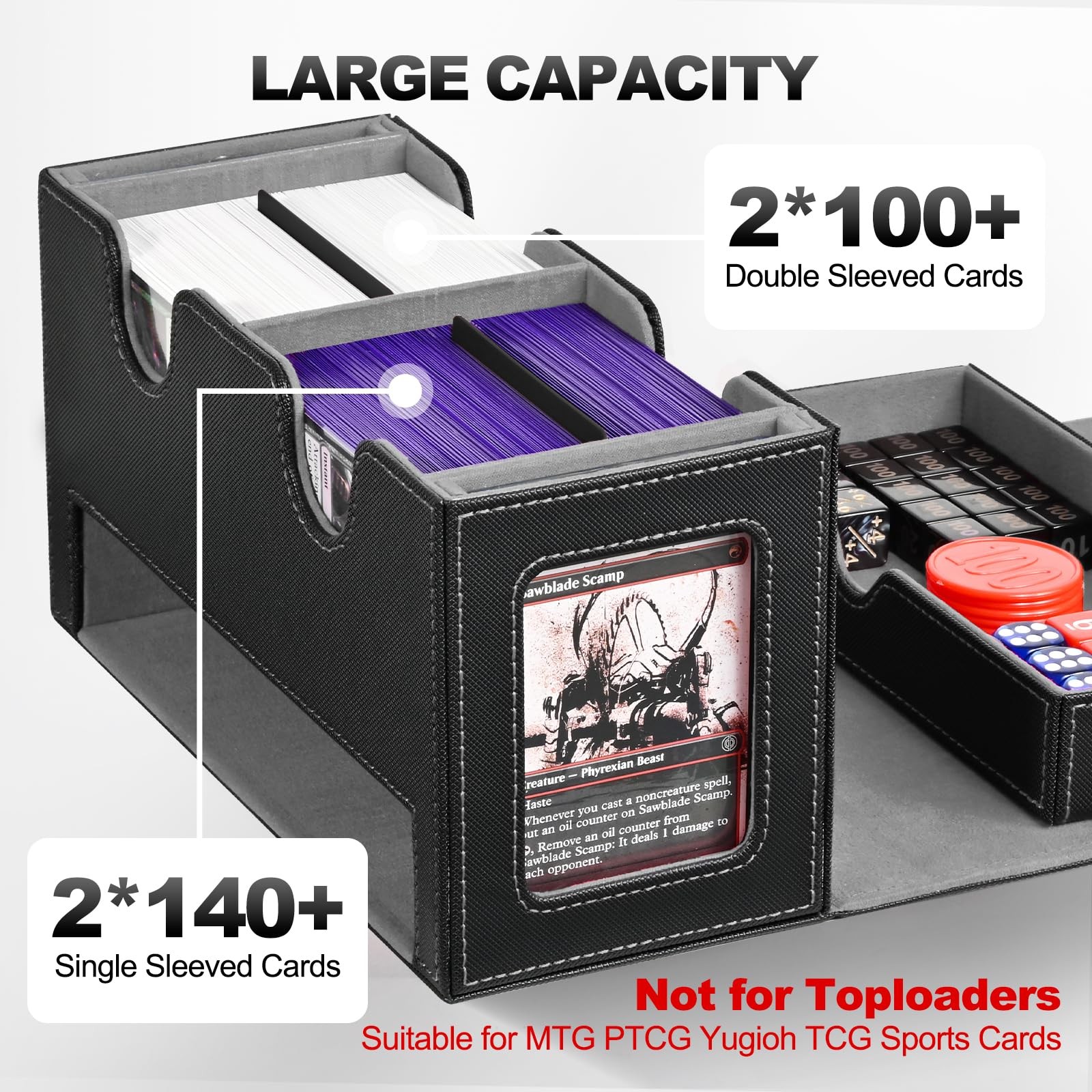 Card Deck Box for MTG, Double Storage Box with 2 Commander Display & 1 Dice T…