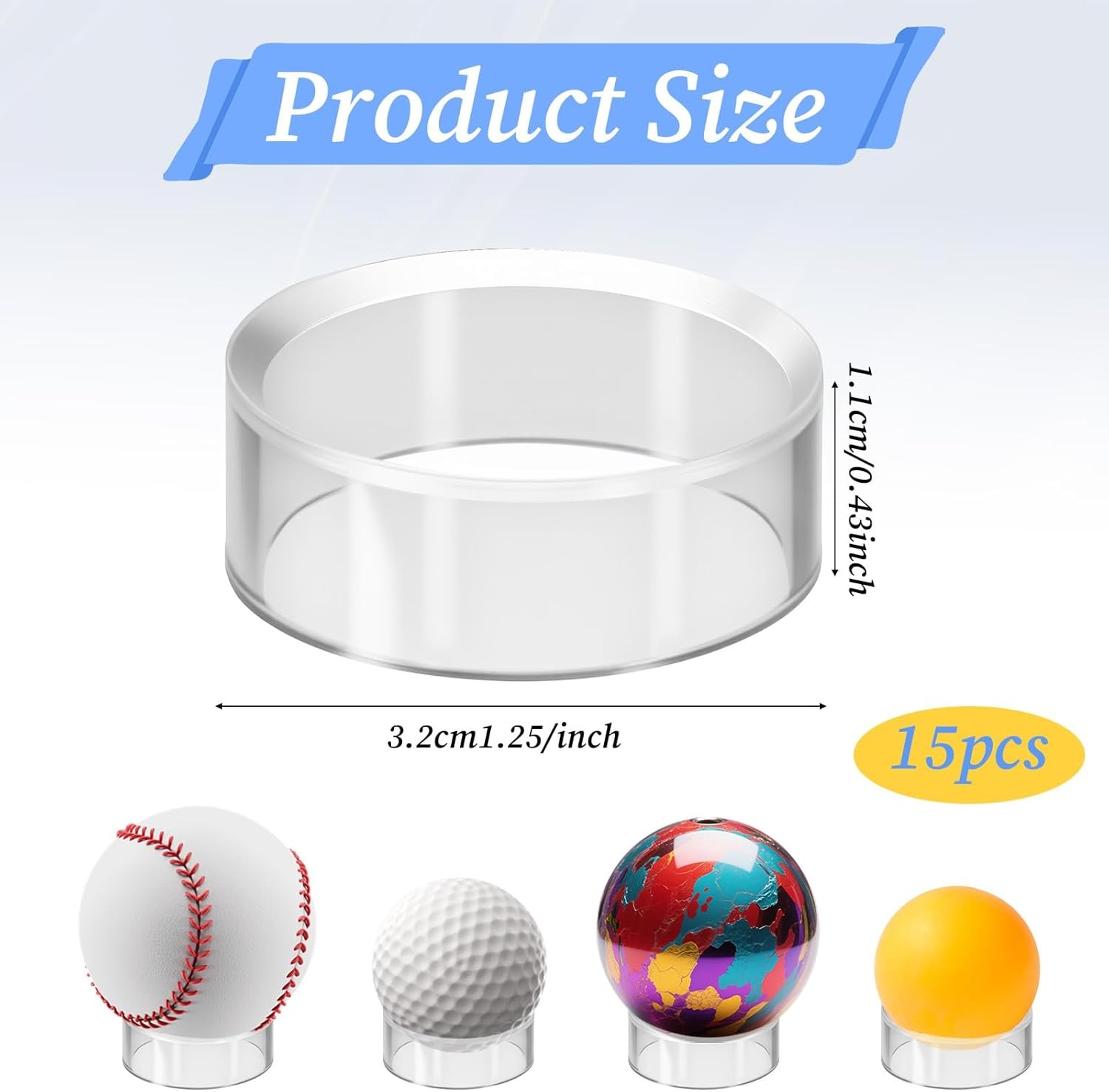 15PCS Clear Baseball Display Stand Holder for Golf Ball Softball Tennis Ball