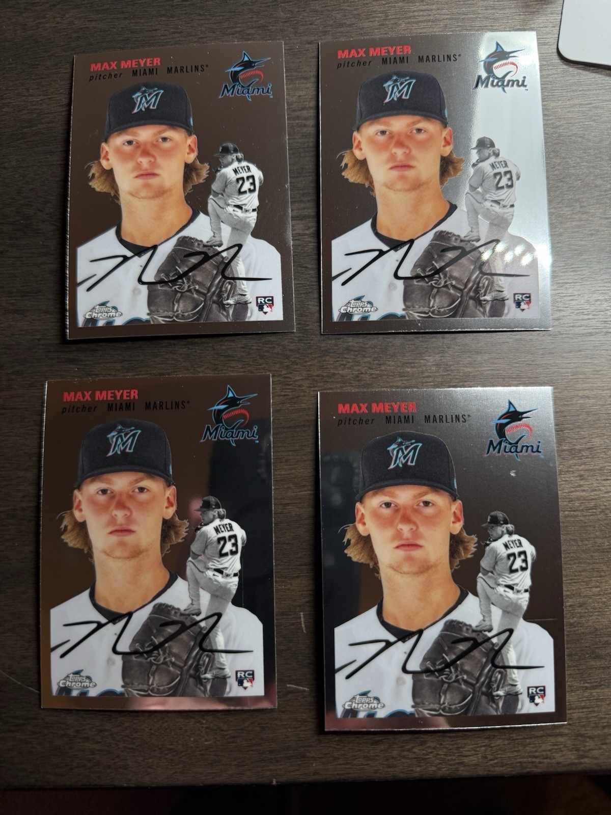 2023 Topps Chrome Platinum Max Meyer Miami Marlins RC #92 – 4 Card Lot Rookie