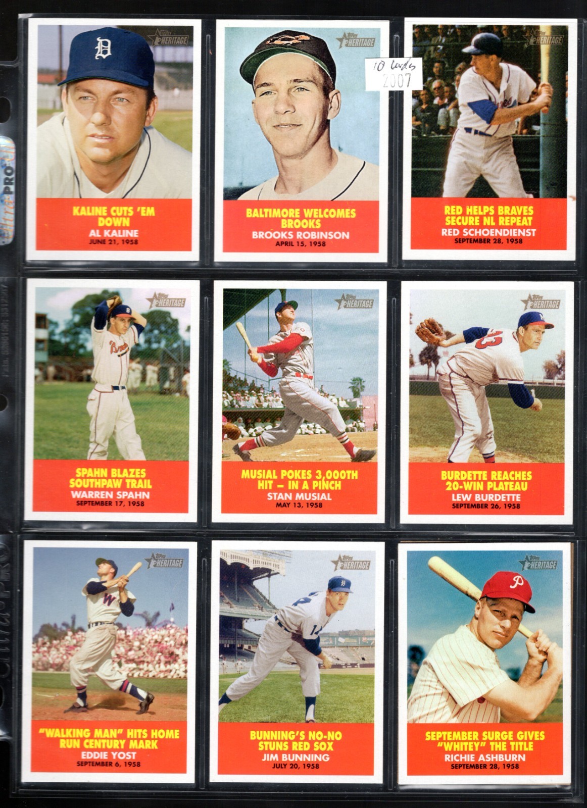 2007 Topps Heritage Baseball Flashbacks 10 card insert set