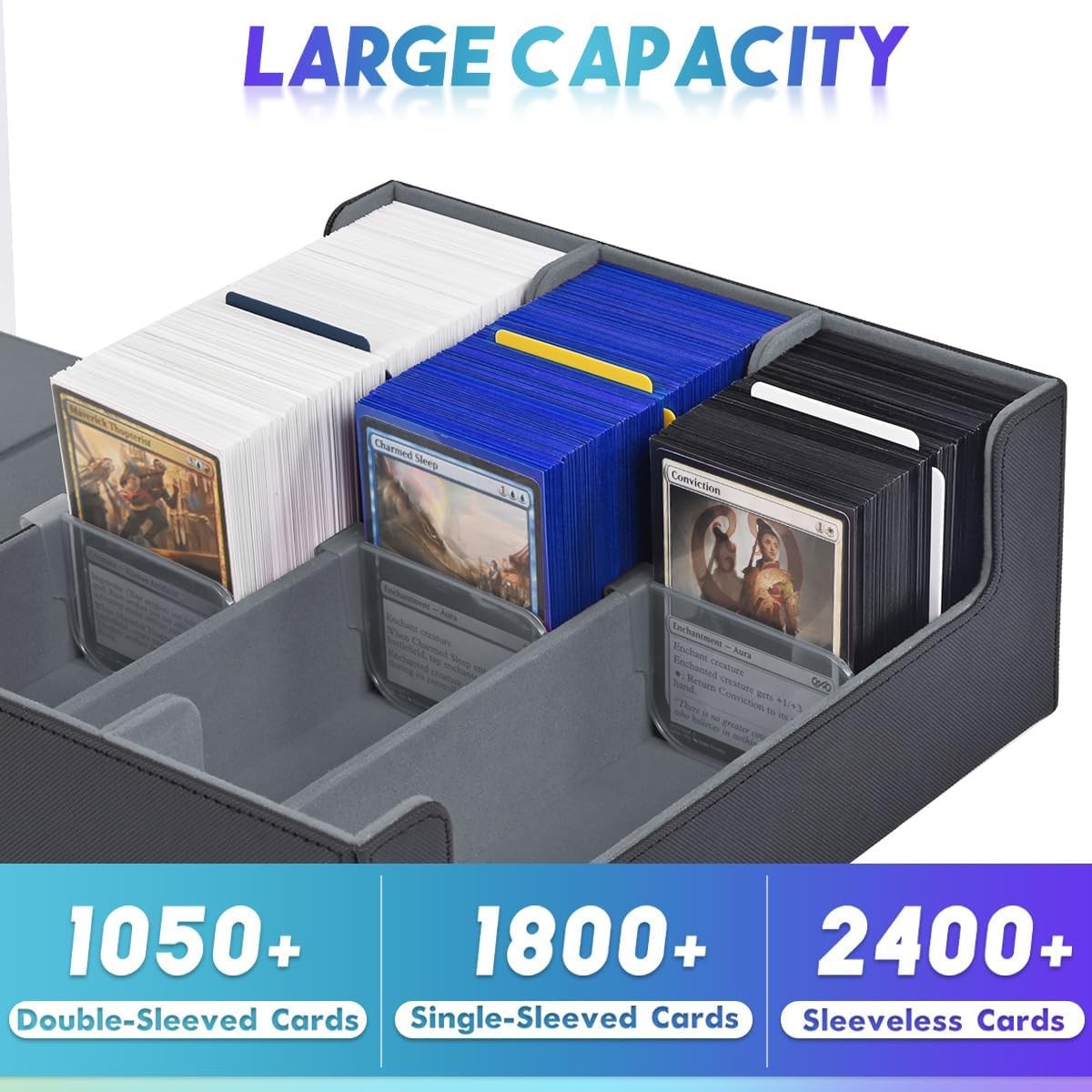 Trading Card Storage Box, Holds 1800 Sleeved Cards with 8 Dividers & 3 Stoppers