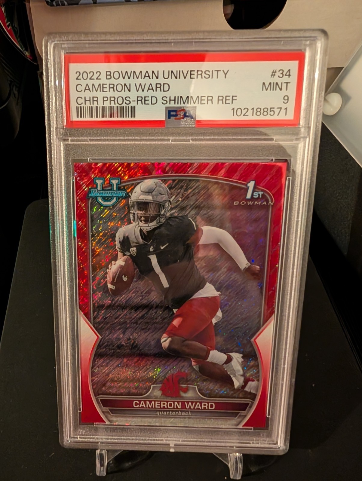 Cameron Cam Ward Red Shimmer /10 2022 Bowman Chrome U University RC 1st PSA Mint