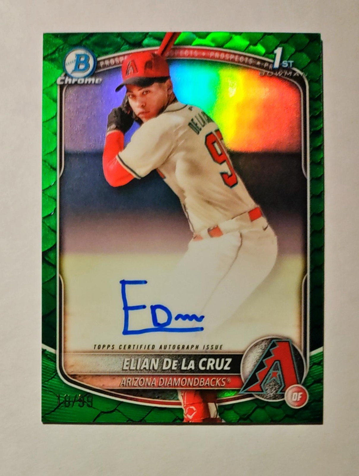 Elian De La Cruz 2025 1st Bowman Chrome AUTO GREEN Reptilian REFRACTOR 10/99 z1