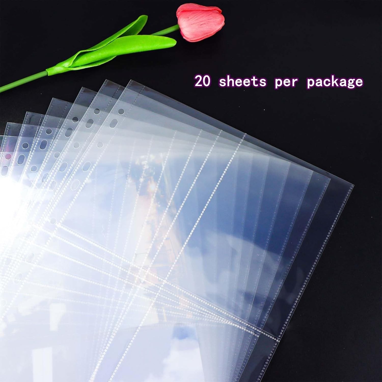 20 Sheets A4 Binder Sleeves Plastic PP Photocard Sleeves 11 Holes 4 Pockets C…