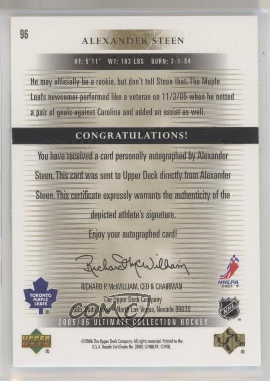 2005 Ultimate Collection Rookies 174/299 Alexander Steen #96 Rookie Auto RC d9r