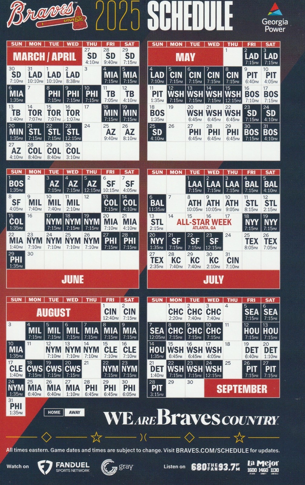 2025 Atlanta Braves magnetic schedule