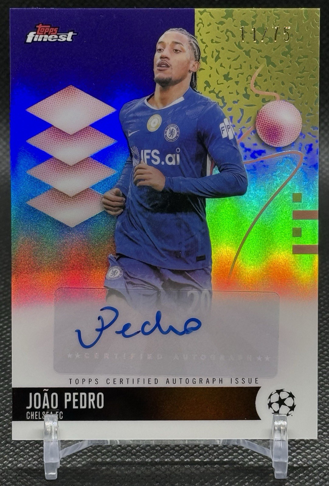 2025-26 Topps Finest UEFA João Pedro Purple Auto /75 Chelsea #BA-JP