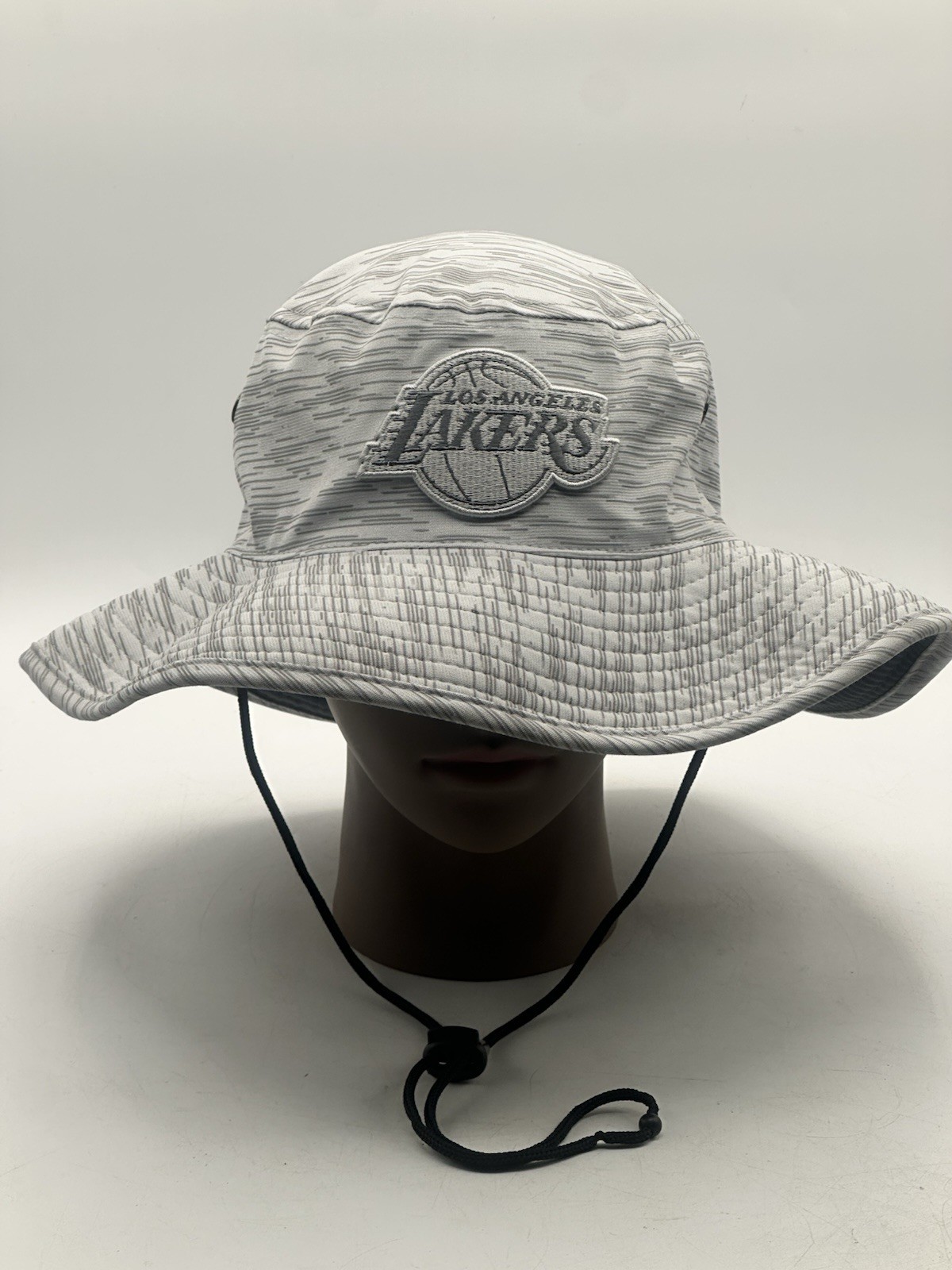 NBA Los Angeles Lakers Logo Bucket Sun Hat Heather Gray OSFM With Cinch Cord