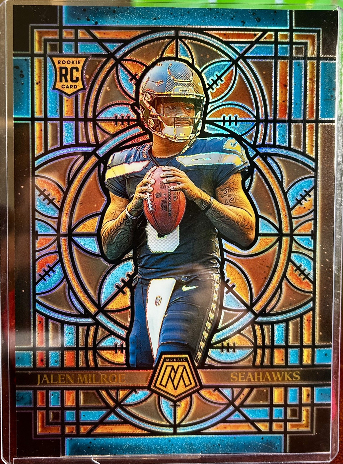 2025 Mosaic Jalen Milroe Jumbo Oversized Stained Glass RC #23 | Seattle Seahawks