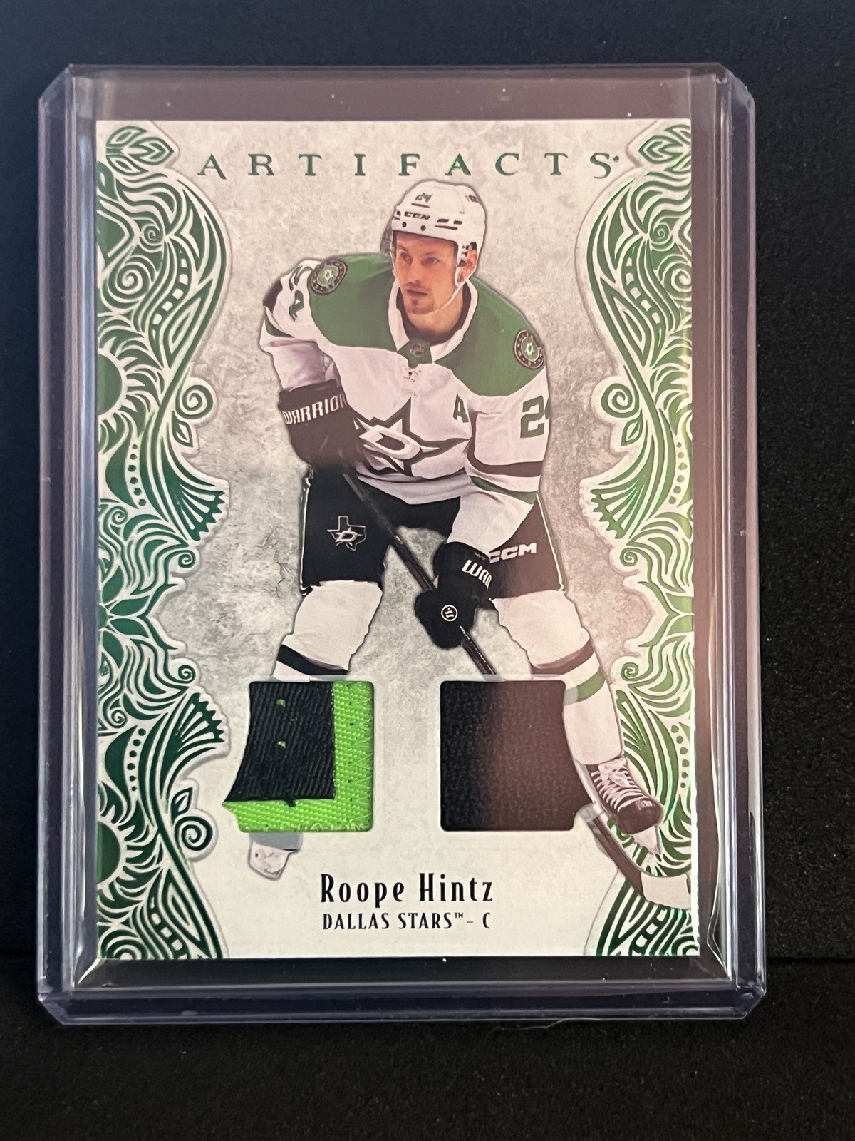 Roope Hintz #1/65 1st on Print Dual Game Used Patch Emerald Color Match
