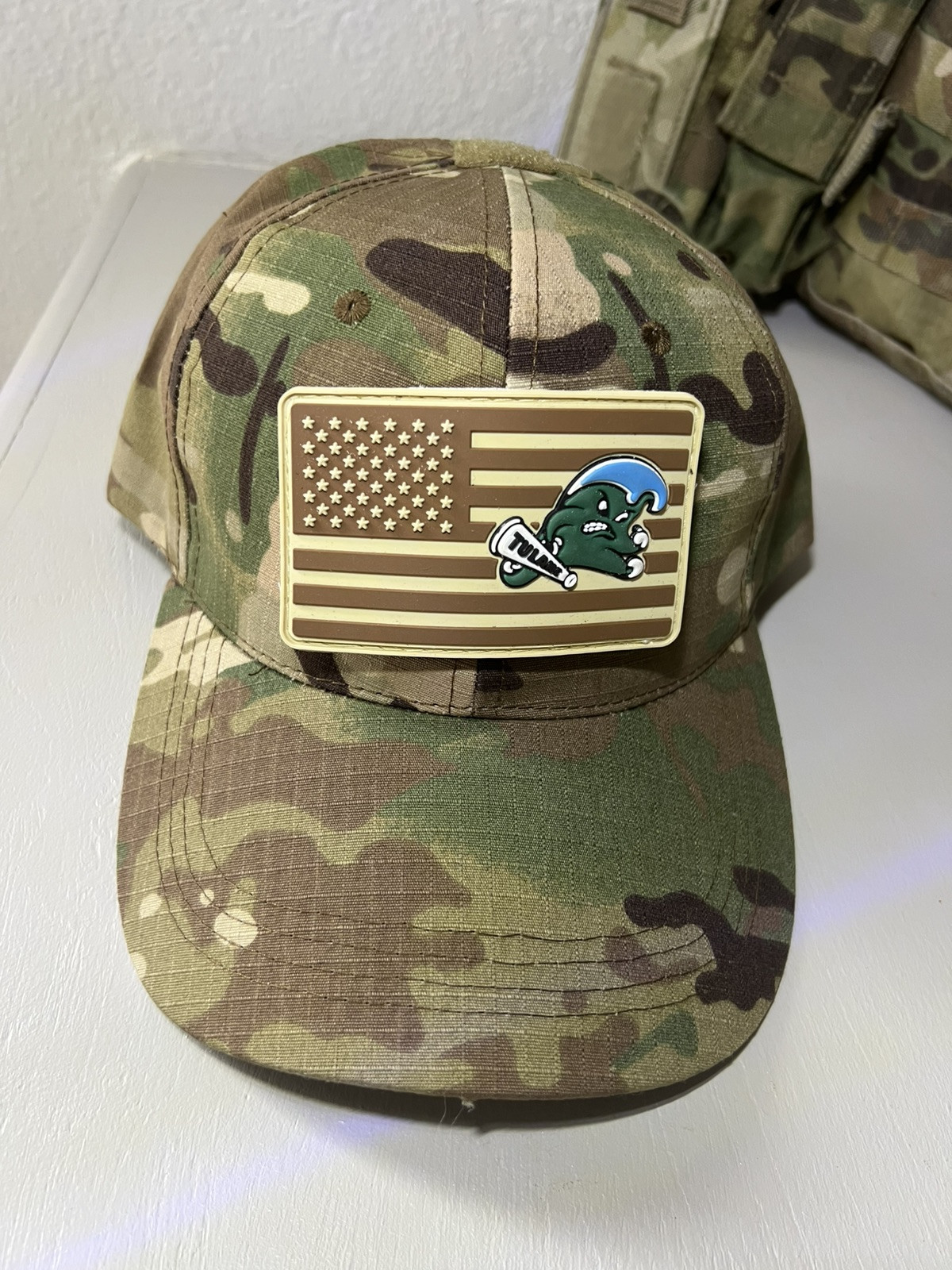 Military Combat American Flag Tulane Green Wave football PVC Patch W Vlcro