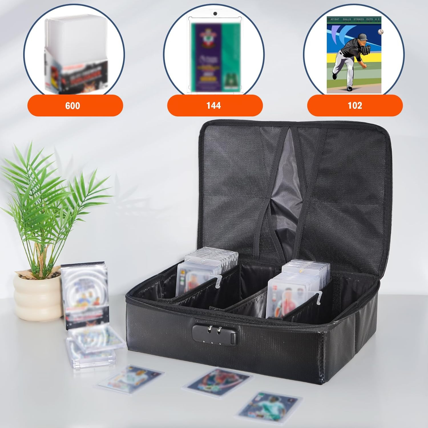 102+ 4 Row Graded Card Storage Box with Combination Lock, Waterproof and 5200°F