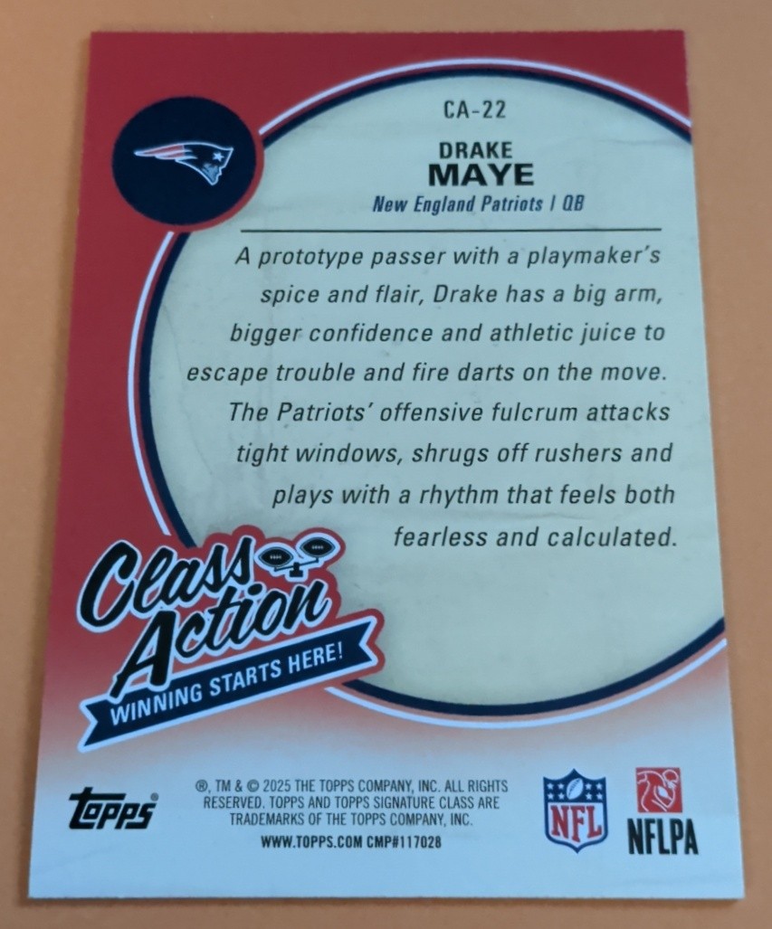 2025 Topps Signature Class Drake Maye #CA-22 Action Patriots