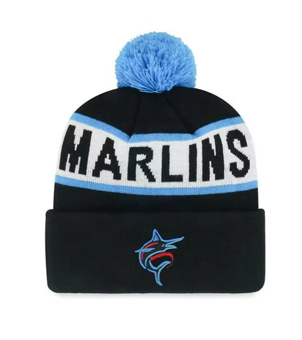 Miami Marlins MLB Pom Knit Hat Beanie Winter Cuffed Cap Fan Favorite New w/ Tag