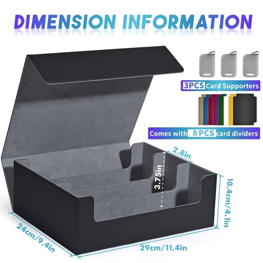 Trading Card Storage Box, Hold 1800 Cards 8 Dividers 3 Stoppers Magnetic Closure