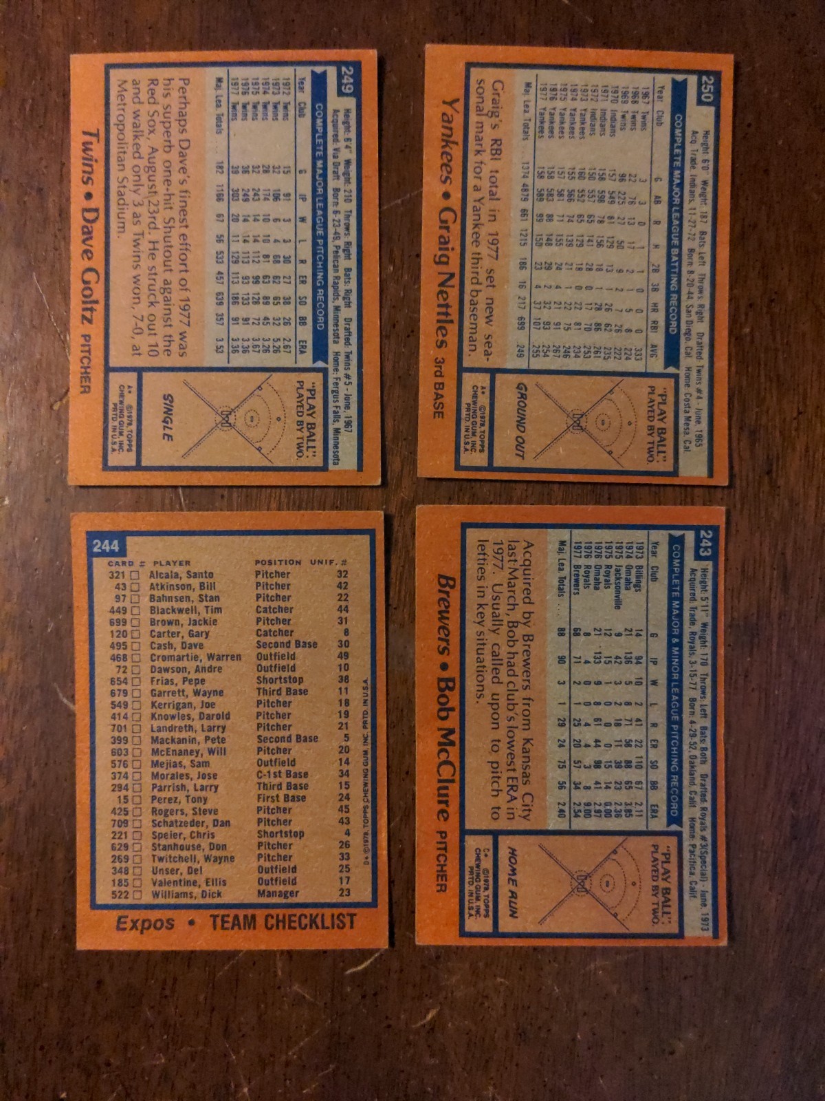 1978 TOPPS BASEBALL CARD SINGLES U-Pick (1-250) EXMT-NRMT