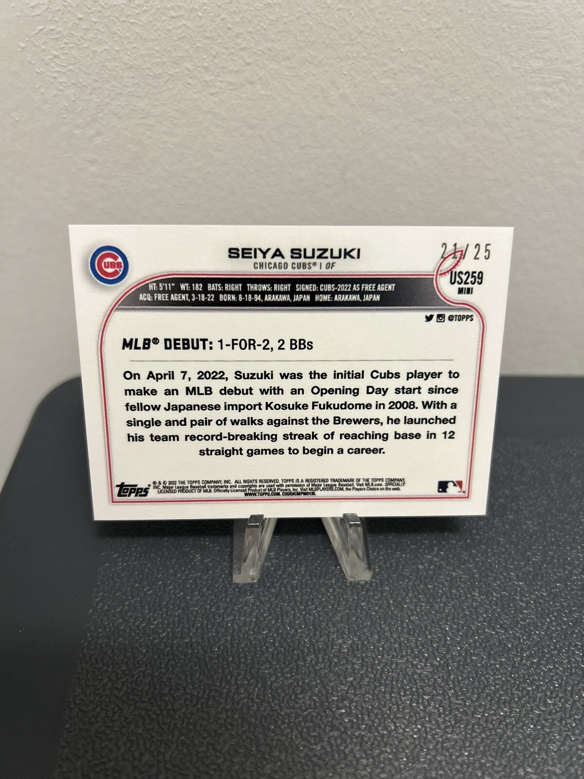 2022 Topps Mini Pink Parallel Seiya Suzuki 2/25 (US250) Cubs RC Online Only QTY
