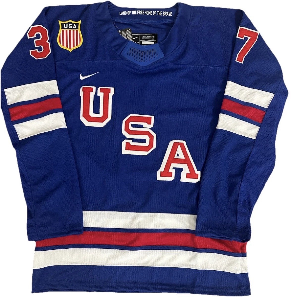 Connor Hellebuyck USA Blue ‘26 Olympics Jersey Mens Large L RARE Winnipeg Jets