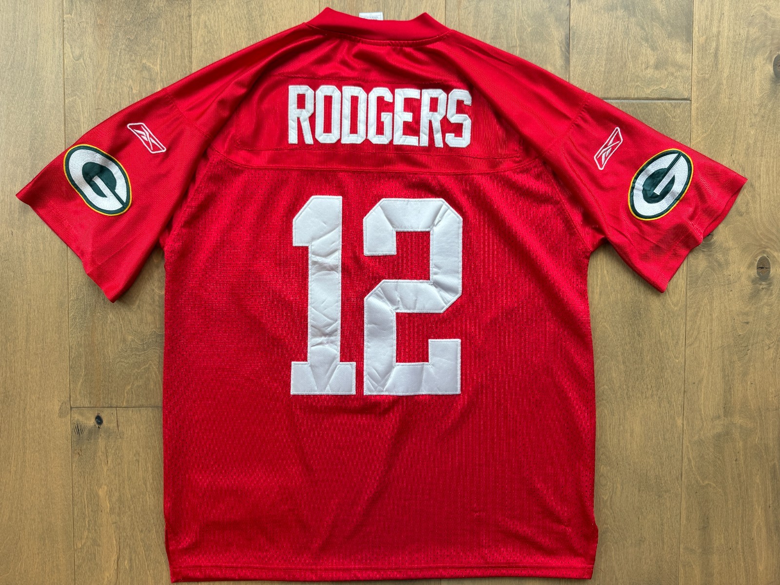 Reebok OnField Green Bay Packers Aaron Rodgers #12 Red Practice Jersey Men’s 48