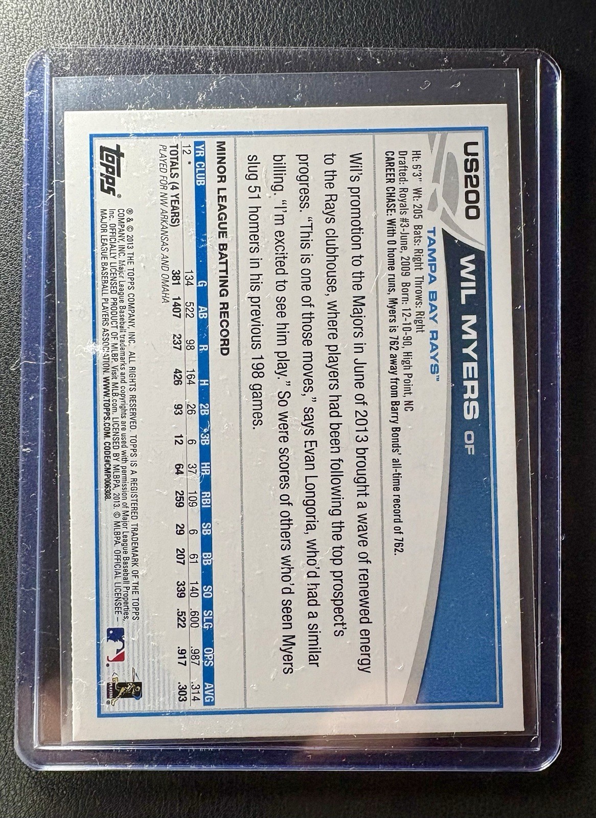 2013 Topps Update SSP Wil Myers RC #US200 Rays Rookie With Teammates Variation