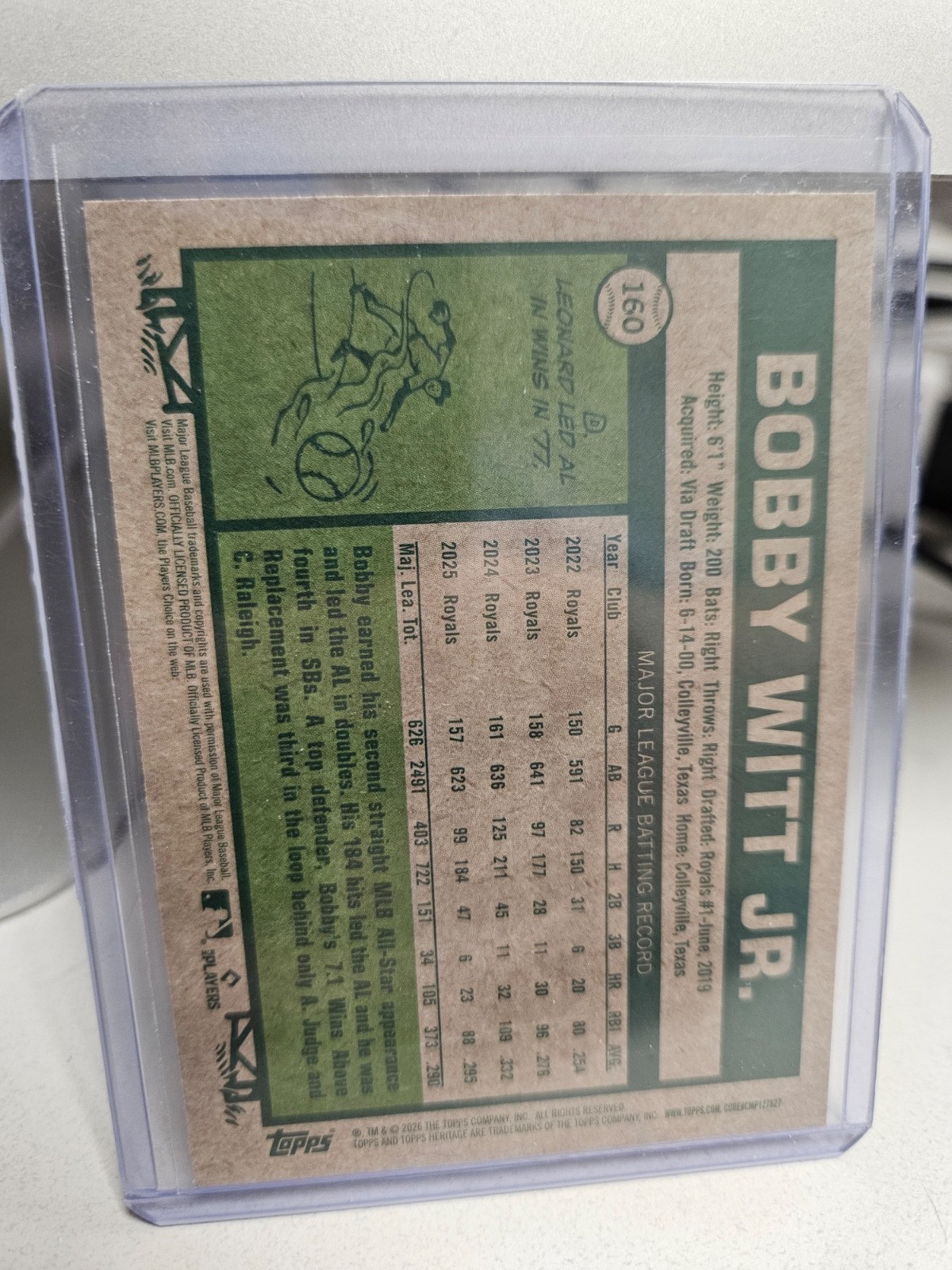 2026 Topps Heritage – Bobby Witt Jr. #160 (Base Chrome) – KC Royals – SHIPS FREE