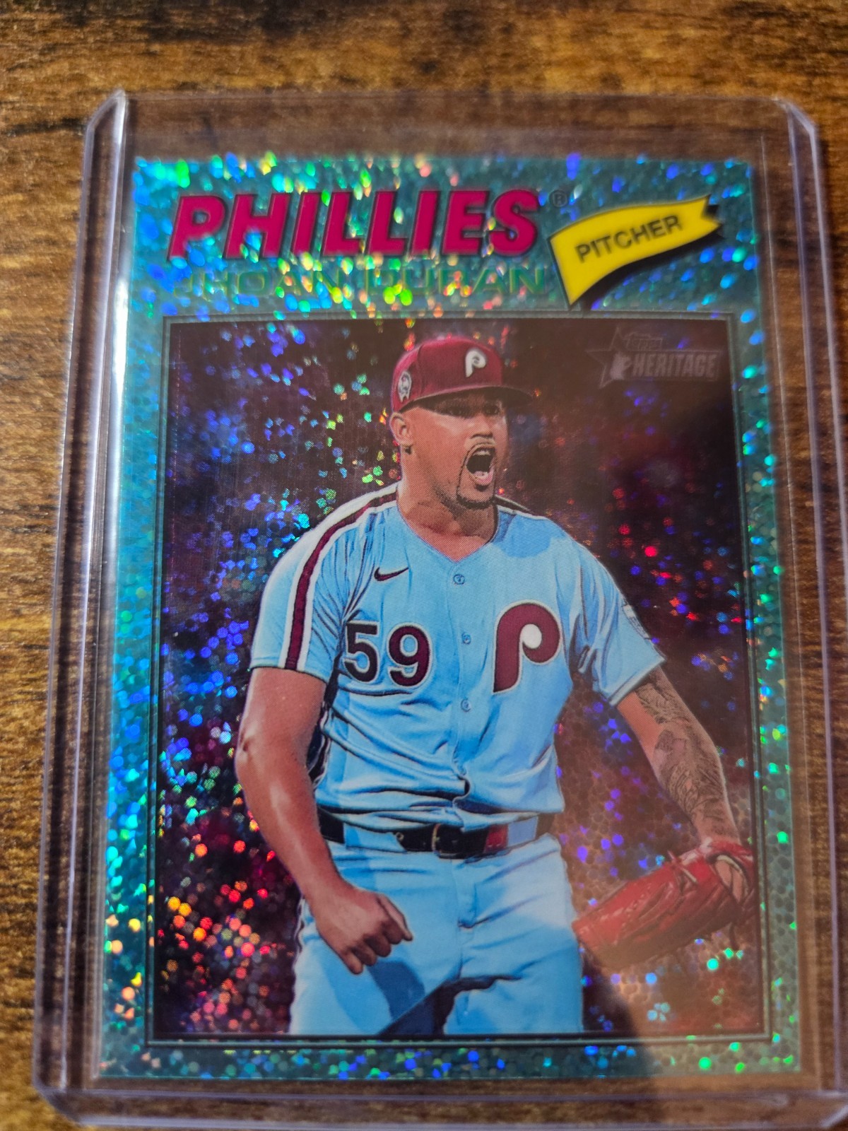 2026 Topps Heritage Jhoan Duran Chrome Aqua Sparkle Refractor SP #14 Phillies