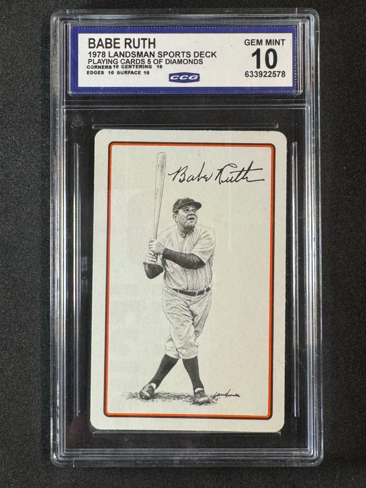 Landsman 1978 Sports Deck Babe Ruth 6 of Diamonds CCG 10 New York Yankees