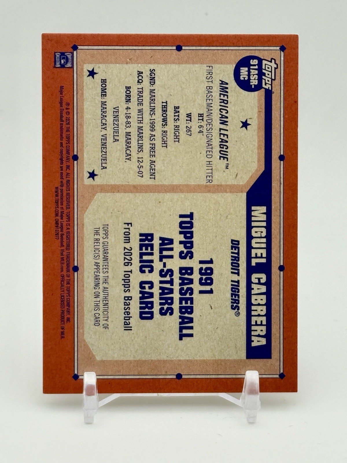 2026 Topps Series 2 Miguel Cabrera #91ASR-MC All Star Material Relic Gold /50